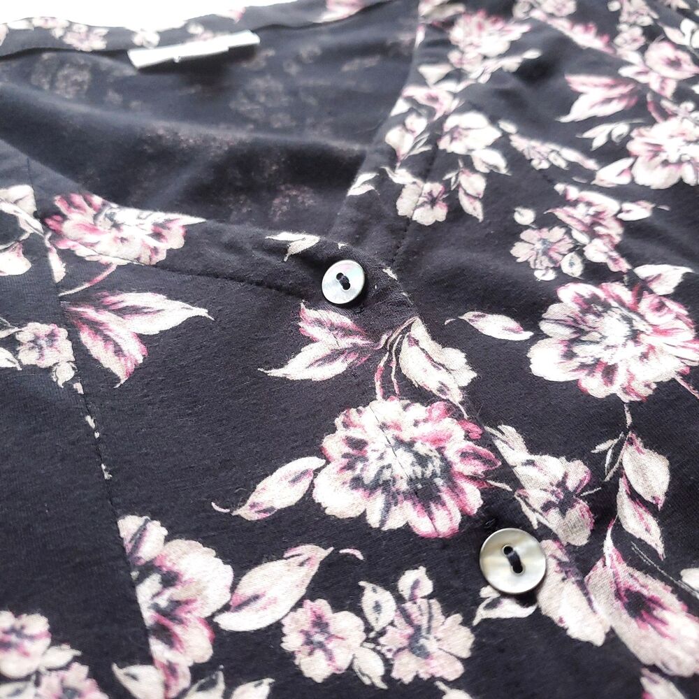 J Jill Button Front Maxi Dress Sz Large Black Pink Floral Pima Cotton Blend Knit - Picture 3 of 11